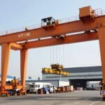 High capacity double girder gantry crane in an industrial yard