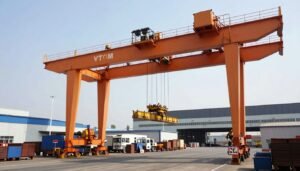 High capacity double girder gantry crane in an industrial yard