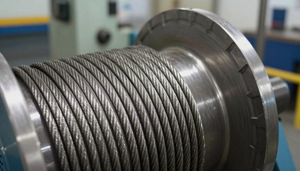 Steel wire rope winding onto a grooved drum